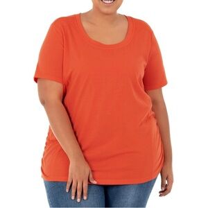Terra & Sky Women's peach/orangish  Scoop‎ Neck Shirred T-Shirt 3XL-New
